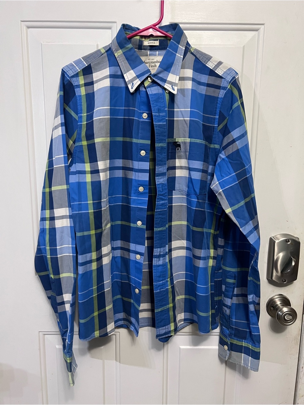 Abercrombie & Fitch Muscle Men’s XL Blue Green Plaid Button Down Shirt